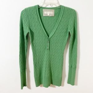 Kaisely Nylon Angora Lambswool Blend Fine Cable Knit V-neck Part Button Sweater